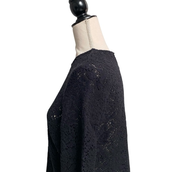 Zara Black Sheer Floral Crochet Lace Bell Sleeve Blouse M Night Out - Picture 8 of 12